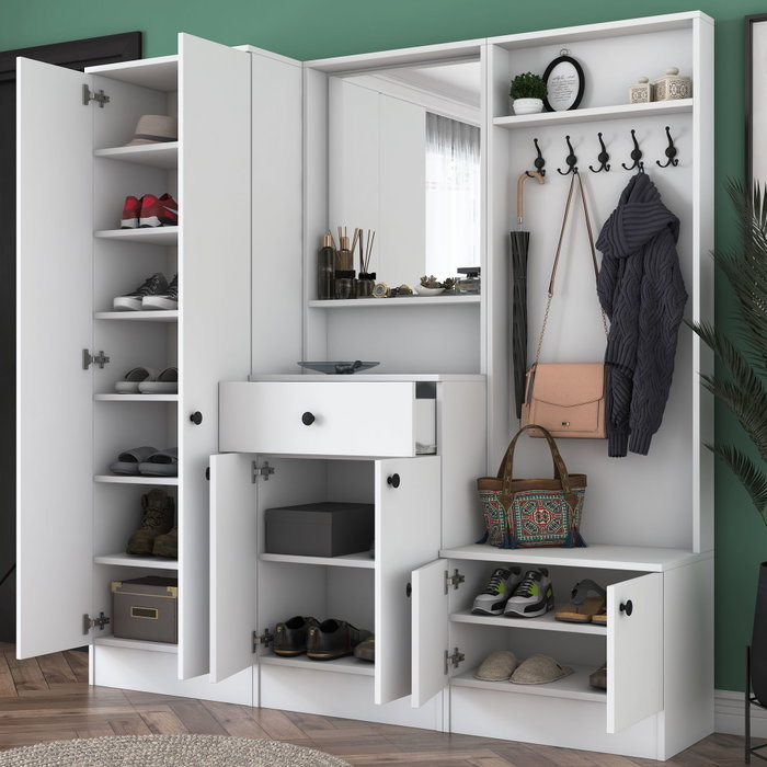 Hanah Home M2 - 1558 Pie de Recibidor Escandinavo Blanco con Cajón y Espejo 179.4x182.8x37.3 cm